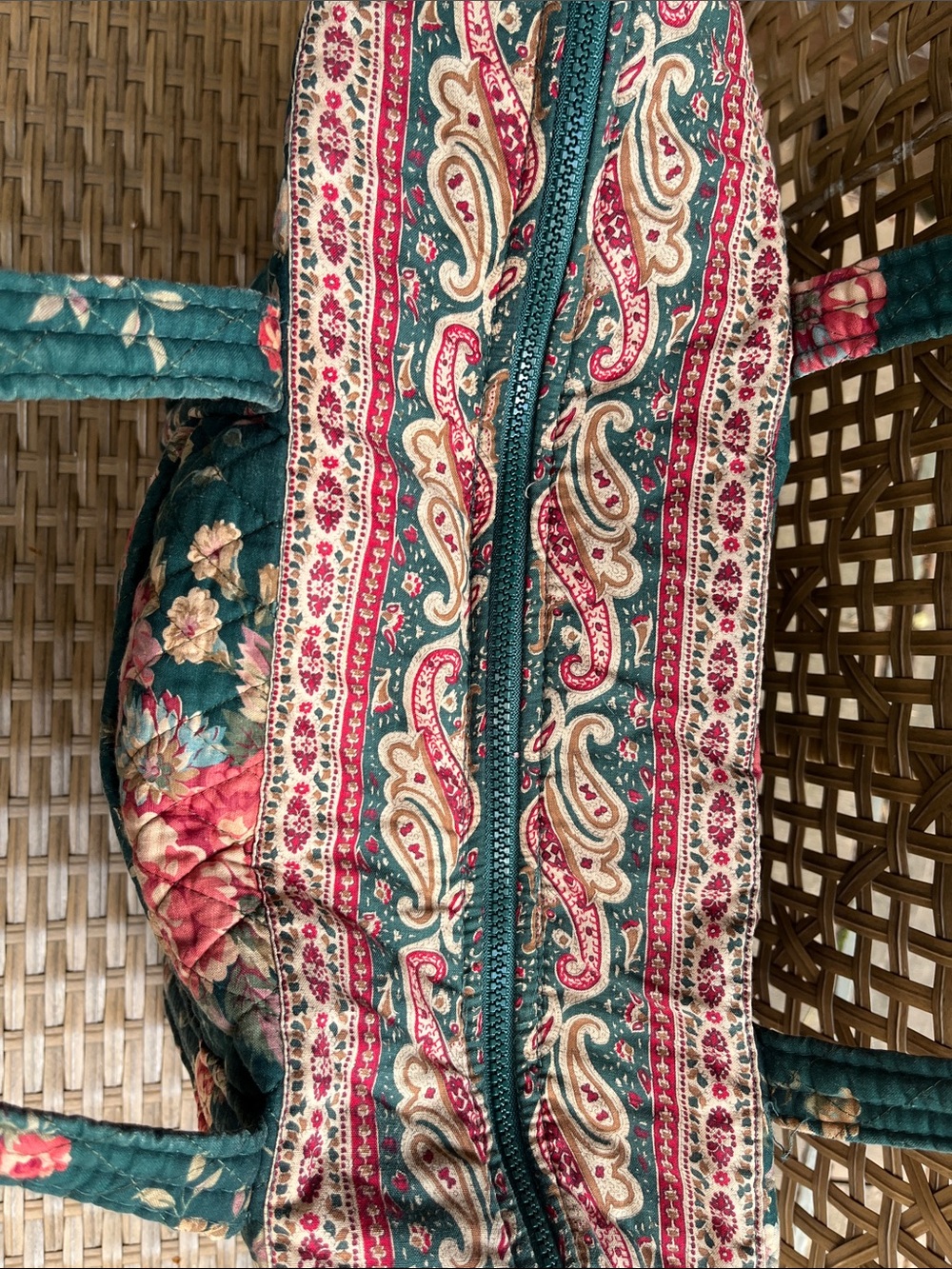 Vintage Vera Bradley Greenbriar paddy Teal Floral Quilted Tote - Picture 3 of 11